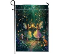 Bandiere da giardino psichedelico fantasy fatato 30,5 x 45,7 cm su entrambi i lati per decorazioni esterne, motivo magico foresta scenica, bandiera per casa da cortile, cool anime all'aperto piccola