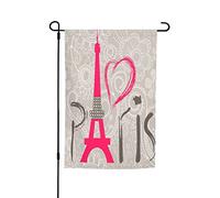 Bandiere da Giardino Rosa Torre Eiffel con Cuore d'Amore Bandiera da Giardino Premium Texture Floreale Astratta Sfondo Pittura Vacanza Festa Bandiera Decorazioni per Fattoria all'aperto Casa Portico B