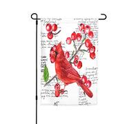 Bandiere da giardino Rosso Cardinale Ramo di un albero Premium Yard Flag Bacche Lettering Background Design Holiday Party Flag Outdoor Farmhouse Decor Home Portico Bandiere 12 x 18 pollici