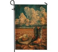 Bandiere Da Giardino Rustic Western Cowboy Boots And Hat Earthy Brown Bandieradacortile Resistente Intemperie Outdoor Bandiera Premium Bandiera Decorativa Per Portico Celebrazioni Prato 30X45Cm
