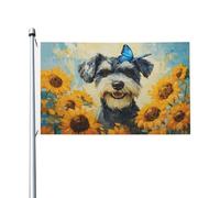 Bandiere Da Giardino Schnauzer Dog And Sunflowers Welcome Summer! Bandiere Decorative Impermeabile Bandiera Da Cortile Decorazione Banner Giardino Per Celebrazione Esterna Interno 90X150 CM