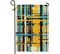 Bandiere da giardino scozzesi blu gialle 30,5 x 45,7 cm su entrambi i lati per decorazioni esterne, bandiera astratta geometrica a quadri in tela per casa, bandiera a scacchi per esterni, piccola