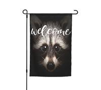 Bandiere da giardino Simpatico procione che ti guarda Design animale adorabile Bandiera da cortile premium Bandiera da festa Bandiera da esterno Fattoria Decor Portico domestico Bandiere 12 x 18 polli