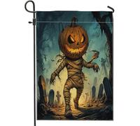 Bandiere da giardino spaventapasseri di Halloween, 30,5 x 45,7 cm, double face, per esterni, cimitero mummia, cimitero, cortile, piccole bandiere per casa, in tela, divertenti bandiere da giardino per