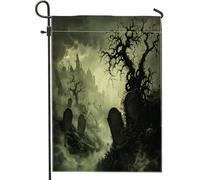 Bandiere da giardino spaventose per cimitero di Halloween, 30,5 x 45,7 cm, double face, per decorazione esterna, bandiera in tela vintage horror per cimitero, raccapricciante bandiera da giardino