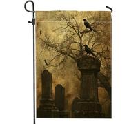 Bandiere da giardino spaventose per cimitero di Halloween, 30,5 x 45,7 cm, double face, per esterni, in tela standard horror vintage, cimitero, decorazione per esterni, decorazione per giardino e