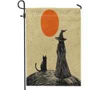 Bandiere da giardino spettrali di Halloween strega 30,5 x 45,7 cm su entrambi i lati per esterni, simpatici e divertenti gatti bandiere da giardino in iuta da giardino, bandiere per la casa piccola