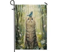 Bandiere da giardino Spring British Shorthair Cats Front Yard Backyard Juta da giardino 30,5 x 45,7 cm su entrambi i lati per esterni, graziose bandiere della foresta Bluebird per piccole case