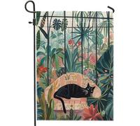 Bandiere Da Giardino Spring Cat Tropical Monstera Deliciosa Flower Green Bandieradacortile Resistente Dissolvenza Outdoor Bandiera Durevole Pride Flag Per Bar Portico Celebrazioni 30X45Cm