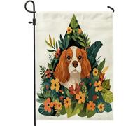 Bandiere da giardino Spring Cavalier King Charles Spaniel, 30,5 x 45,7 cm, double face, per esterni, divertenti bandiere per esterni, in tela standard, decorazione per esterni, cortile, cortile, prato