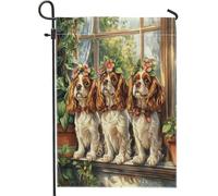 Bandiere da giardino Spring Cavalier King Charles Spaniel, 30,5 x 45,7 cm, double face, per esterni, per piante in vaso, cuccioli, bandiere standard per esterni, decorazione per esterni, cortile