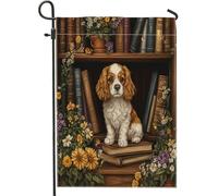 Bandiere da giardino Spring Cavalier King Charles Spaniel per cani 30,5 x 45,7 cm, double face, per decorazione esterna, libreria floreale con motivo cucciolo, bandiera per casa da cortile, piccola