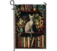 Bandiere da giardino Spring Devon Rex Cat 30,5 x 45,7 cm, double face, per decorazione esterna, motivo floreale per libreria, gattino, bandiera per casa, divertente animale domestico all'aperto