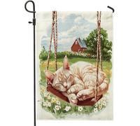 Bandiere da giardino Spring Devon Rex Cat 30,5 x 45,7 cm, double face, per esterni, altalena con gattino, bandiera standard in tela per la casa, divertente bandiera per cortile cortile cortile prato