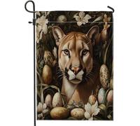 Bandiere da giardino Spring Easter Cougar Wildlife 30,5 x 45,7 cm, double-face per esterni, con uova di animali, bandiere verticali standard per la casa, bandiere sceniche per cortile cortile cortile