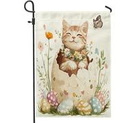 Bandiere da giardino Spring Easter Devon Rex Cat 30,5 x 45,7 cm, double face, decorative esterne, divertenti uova carine, gattino, bandiera per casa, fiori all'aperto piccola bandiera per prato