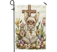 Bandiere da giardino Spring Easter Devon Rex Cat 30,5 x 45,7 cm, double face, per decorazione esterna, uova di campagna, fiori, gattini, bandierine in tela, divertente bandiera per esterni
