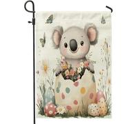 Bandiere da giardino Spring Easter Koala 30,5 x 45,7 cm, double face, per esterni, simpatiche uova con motivo animale, bandiera per casa, fiori di campo all'aperto piccola bandiera per prato