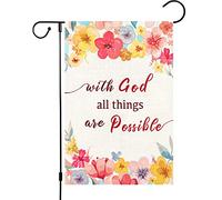 Bandiere Da Giardino Spring Inspirational With God All Things Are Possible Flower Religious Faith Bandieradacortile Durevole Bandiera Dissolvenza Bandiera Decorativa Per Prato Bar 30X45Cm