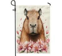 Bandiere da giardino Spring Kawaii Capybara 30,5 x 45,7 cm, double face, decorative esterne, divertenti ghirlande di fiori per cortile, piccole bandiere per la casa, bandiere per la casa, in iuta con