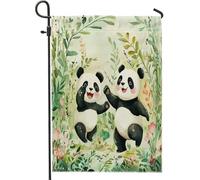 Bandiere da giardino Spring Pandas 30,5 x 45,7 cm, double face, per esterni, graziosi fiori floreali, piccole bandiere in tela per casa, animali in iuta per cortile e prato per esterni