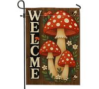 Bandiere Da Giardino Spring Welcome Mushroom Red And White Toadstool Bee Flower Rustic Bandieradacortile Resistente Intemperie Outdoor Bandiera Premium Bandiera Decorativa Per Prato 30X45Cm
