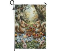 Bandiere Da Giardino Squirrel Picnic Brown Nutty Flower Fall Nature Themed Bandieradacortile Resistente Dissolvenza Outdoor Bandiera Resistente Intemperie Pride Flag Per Prato Bar 30X45Cm