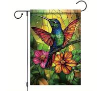 Bandiere Da Giardino Stained Glass Hummingbird Fall Flower Bandieradacortile Premium Outdoor Bandiera Resistente Dissolvenza Pride Flag Per Celebrazioni Bar Portico 30X45Cm