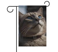 Bandiere da giardino su entrambi i lati, 31 x 46 cm, piccole bandiere da cortile per esterni, striscione festivo, un gatto guarda fino al cielo, bandiera da giardino estiva in iuta per decorazione