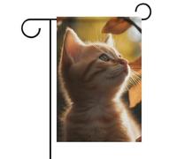 Bandiere da giardino su entrambi i lati, 31 x 46 cm, piccole bandiere da cortile per esterni, striscione per vacanze, gatto sotto le foglie, bandiera da giardino estiva per fattoria in iuta bandiera
