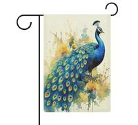 Bandiere da giardino su entrambi i lati, stampa con pavone, pittura ad acquerello, 30,5 x 45,7 cm, in tessuto di lino, anti-pieghe, bandiere da cortile personalizzate per casa colonica, patio