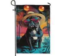 Bandiere Da Giardino Summer Dog Colorful French Dogs In Hat Animal Lover Outdoor Bandiera Resistente Intemperie Bandiera Decorativa Premium Bandieradacortile Per Bar Portico 30X45Cm