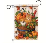 Bandiere Da Giardino Thanksgiving Fall Tabby Cat Pumpkin Gourd Autumn Bandiera Decorativa Resistente Dissolvenza Bandieradacortile Premium Outdoor Bandiera Per Prato Portico Celebrazioni 30X45Cm