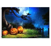 Bandiere Da Giardino The Glowing Pumpkin Lantern Under The Bright Night Halloween Pride Flag Resistente Intemperie Bandiera Decorativa Colore Vivido Bandiera Dell'Orgoglio Per Esterno 152X90CM