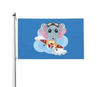 Bandiere Da Giardino The Little Elephant Flying A Plane Bandiera Da Cortile Premium Bandiere Decorative Impermeabile Banner Giardino Per Interno Fattoria Giardino 90X150 CM
