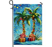 Bandiere Da Giardino Tropical Christmas Green Palm Trees With Colorful Bandiera Decorativa Durevole Pride Flag Resistente Dissolvenza Outdoor Bandiera Per Prato Bar Celebrazioni 30X45Cm