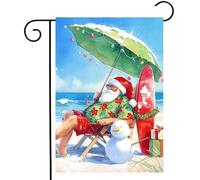 Bandiere Da Giardino Tropical Christmas Santa Claus Beach Time Snowman Pride Flag Premium Outdoor Bandiera Resistente Dissolvenza Bandiera Decorativa Per Prato Portico Bar 30X45Cm