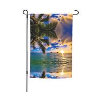 Bandiere da giardino tropicali Hawaii, palme, oceano, mare, tramonto, stampa su entrambi i lati, 30,5 x 45,7 cm, decorazione stagionale per la casa e per tutte le stagioni