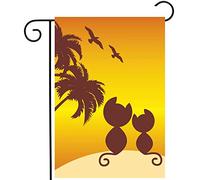 Bandiere Da Giardino Two Cats In Love Palm Tree Sunset Birds Bandieradacortile Resistente Intemperie Outdoor Bandiera Resistente Dissolvenza Bandiera Decorativa Per Bar Prato 30X45Cm