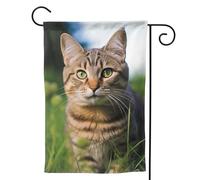 Bandiere da giardino verticale bandiera di benvenuto gatto soriano sull'erba che guarda bandiere su entrambi i lati da giardino bandiera decorativa per esterni per tutte le stagioni vacanze cortile