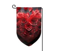 Bandiere da giardino verticali a doppia faccia con rosa rossa e cuore, 30,5 x 45,7 cm, per primavera, estate, stagione, vacanze, fattoria, cortile, decorazione da appendere all'aperto