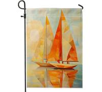 Bandiere da giardino verticali astratte nautiche a vela per cortile cortile cortile 30,5 x 45,7 cm su entrambi i lati per esterni, blocchi di colore, bandiera con stampa di navi e casa, divertente