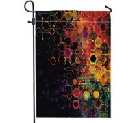 Bandiere da giardino verticali colorate e moderne esagonali, in iuta, 30,5 x 45,7 cm, double face, per esterni, con stampa geometrica astratta e stravagante, bandiera per la casa