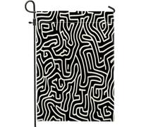 Bandiere da giardino verticali in iuta bianca e nera, linea moderna, 30,5 x 45,7 cm, double-face, per esterni, divertente e scura, stampa astratta per la casa, semplice e alla moda, bandiera per