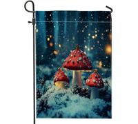 Bandiere da giardino verticali in iuta con funghi invernali da giardino, 30,5 x 45,7 cm, double face, per esterni, divertente foresta, Natale, neve, scenica, casa, vacanze, Capodanno, casa all'aperto
