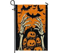 Bandiere da giardino verticali in iuta con scheletro di Halloween vintage, 30,5 x 45,7 cm, double face, per esterni, spaventoso teschio di zucca horror, bandiera con stampa per la casa