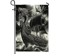 Bandiere da giardino verticali in iuta vintage con nave vichinga, 30,5 x 45,7 cm, double face, per esterni, pirati nautici, bandiera con stampa per la casa, con motivo oceano fresco