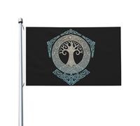 Bandiere Da Giardino Vikings Norse Mythology Tree Of Life Bandiera Decorativa Colore Vivido Bandiera Dell'Orgoglio Resistente Intemperie Bandiere Da Cortile Per Festival Prato Esterno 152X90CM