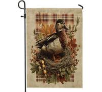 Bandiere da giardino vintage autunnali con anatra da 30,5 x 45,7 cm, double face, per esterni, motivo scozzese autunnale, bandiera per casa, zucca, girasole, piccola bandiera per prato