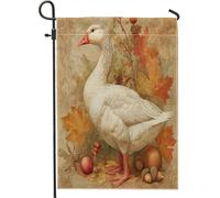 Bandiere da giardino vintage autunnali d'oca da 30,5 x 45,7 cm, double face, per esterni, con motivo autunnale con pollame in campagna, bandiere per la casa, in tela, con foglia d'acero, ghianda